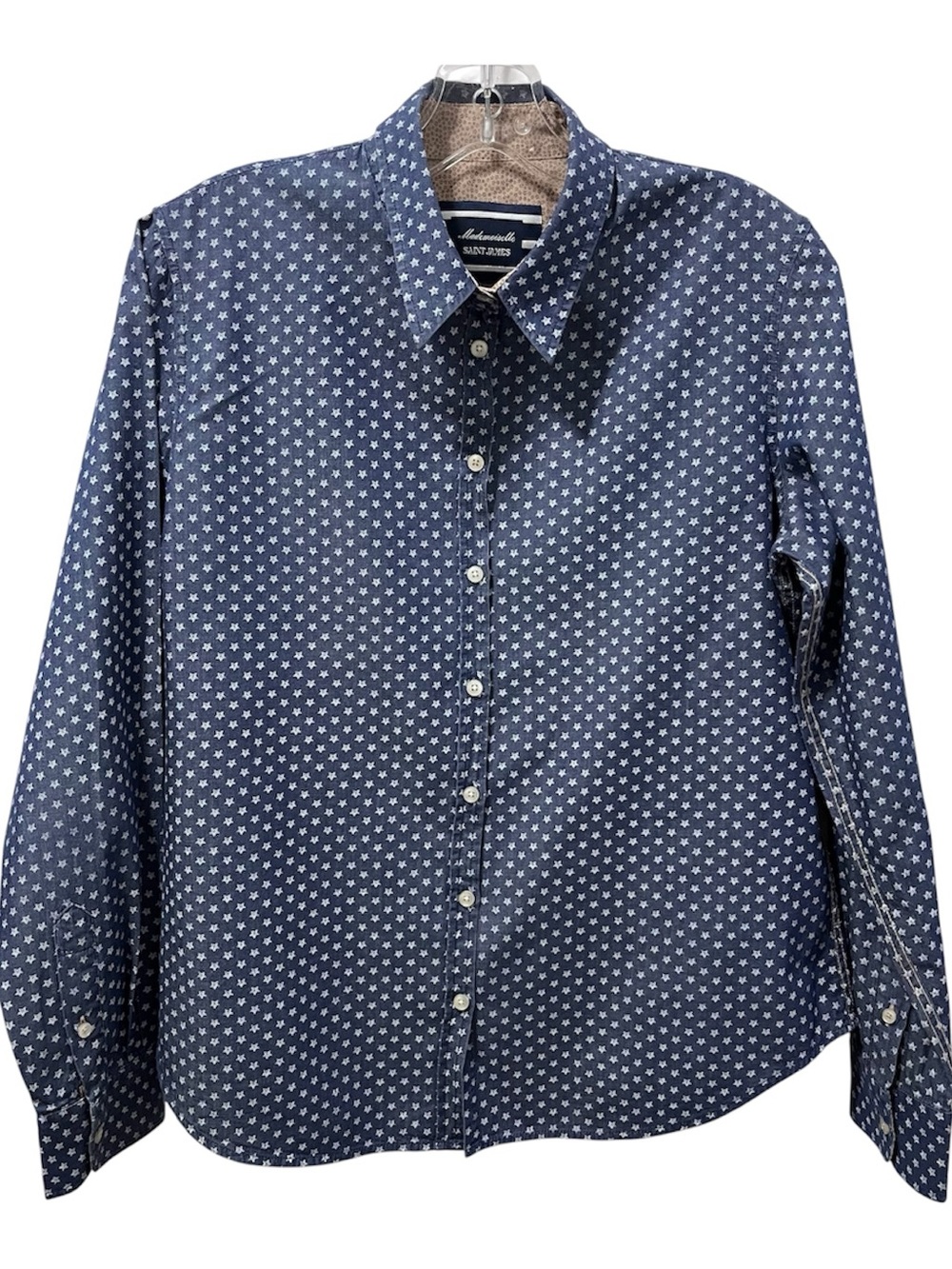 Mademoiselle Saint James Navy Blue Star Print Button Down Shirt Size 10